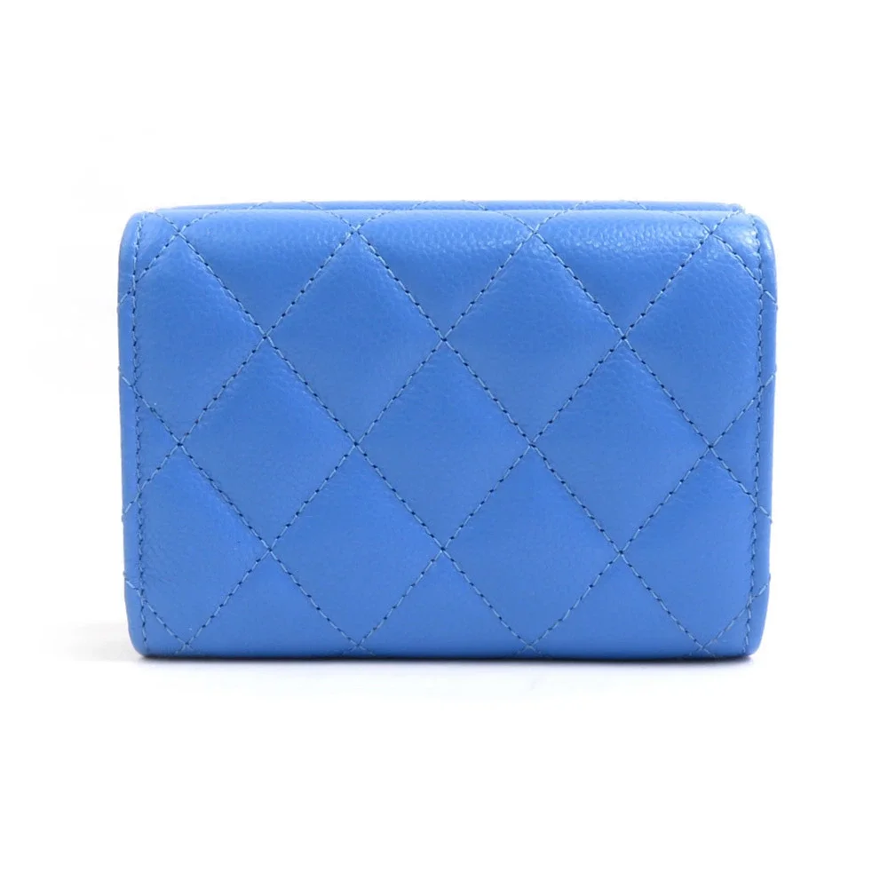 CHANEL Authentic Blue Caviar Leather Wallet